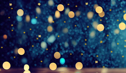 Fototapeta na wymiar Christmas and happy new year card. Christmas stars blurred blue background illustration