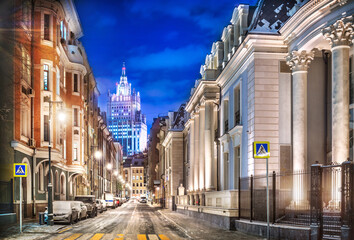 Ancient buildings in Krivoarbatsky lane and the Ministry of Foreign Affairs, Stary Arbat, Moscow