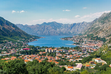 Fototapeta na wymiar Kotor, Montenegro. Bay of Kotor bay is one of the most beautiful places on Adriatic Sea, medieval towns and scenic mountains