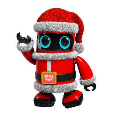 A charming and intelligent Santa robot is rendered in 3D, seen against a white backdrop.