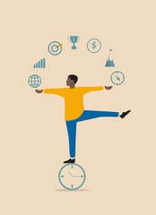 Man Balancing Time Management With His Target Goals