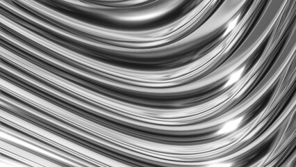 Silver metallic background, shiny chrome striped 3d metal abstract background
