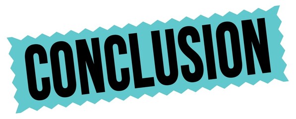 CONCLUSION text written on blue-black zig-zag stamp.