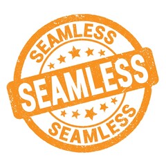 SEAMLESS text written on orange round stamp sign.