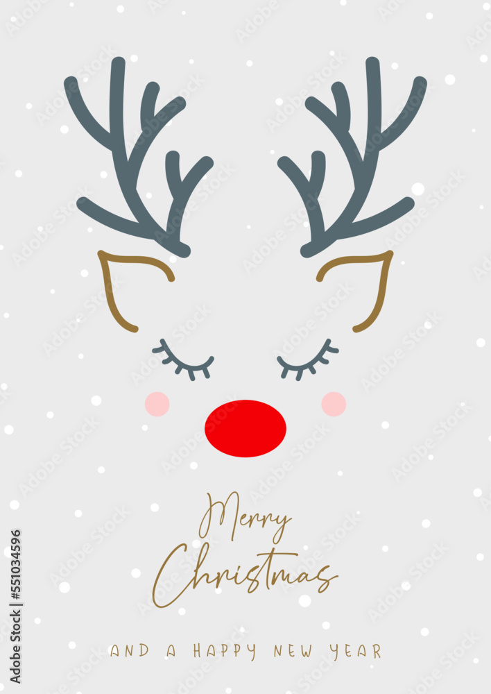 Poster Christmas background with cute reindeer face