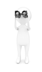 3d man looking through binocular concept