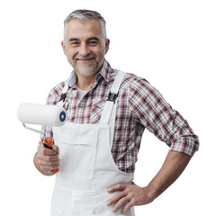 Painter posing with a paint roller © stokkete