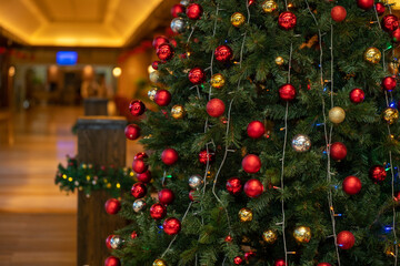 Fototapeta na wymiar Colorful Ball Ornaments on the Christmas Tree