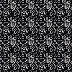 seamless pattern with food icons. icons of food, mushrooms, sweets, vegetables and fruits. vector food icons