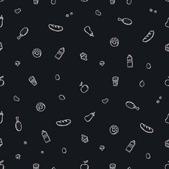 seamless pattern with food icons. icons of food, mushrooms, sweets, vegetables and fruits. vector food icons