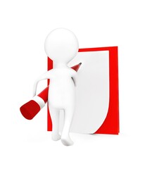 3d man holding pencil by both of his hands and is about to draw or write on a piece of paper concept