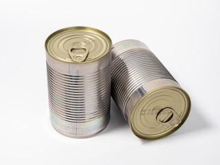 Canned doses on a white background. Canned food. Cans.