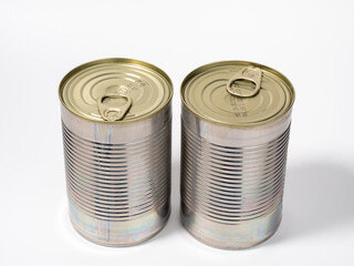 Canned doses on a white background. Canned food. Cans.