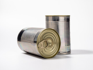 Canned doses on a white background. Canned food. Cans.