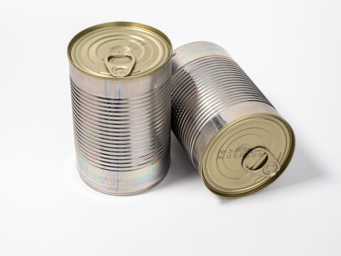 Canned doses on a white background. Canned food. Cans.