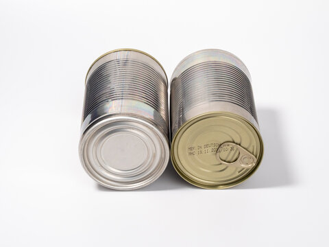 Canned doses on a white background. Canned food. Cans.