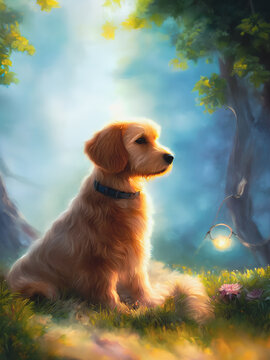 Artistic digital painting of a cute dog, wallpaper