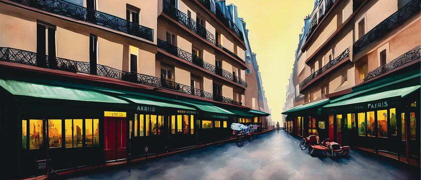 Artistic watercolor painting of European city, Paris, wallpaper