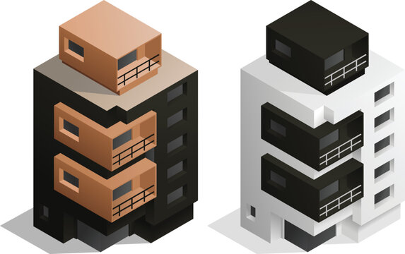 Isometric small modern apartment building illustration