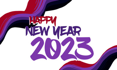 happy new year 2023 with fluid wavy rainbow color frame border white background for banner, poster, social media
