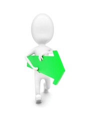 3d man walking and carrying a arrow in hands concept