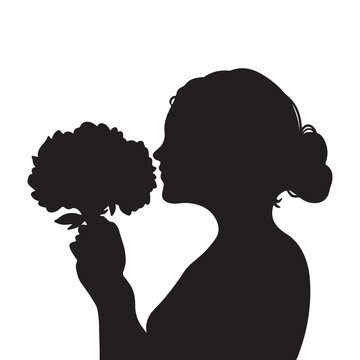 woman smelling flower silhouette black and white clip art preview