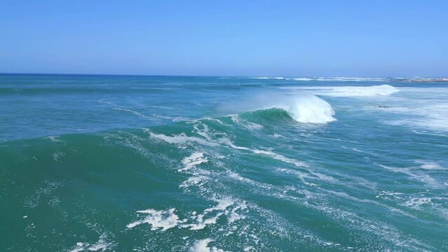 Close up aerial clip of large breaking waves at El Cotillo Fuerteventura