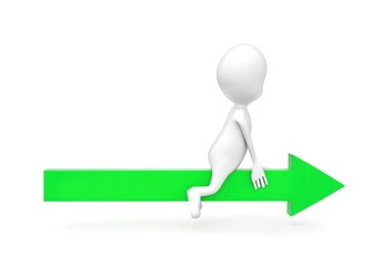 3d man sitting on green arrow concept