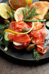 Sandwich with salmon and greens.