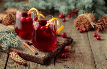 Christmas drink with spices and cranberries.