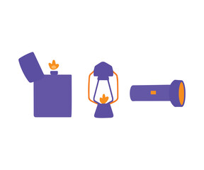 Purple and Orange Cute Summer Camp Illustration Set