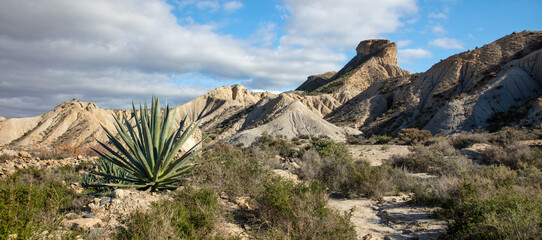 Tabernas desert panorama landscape view in Spain