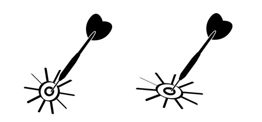 Cartoon dart arrows for dart board game. Successful business strategy concept. Targeted strategies. Success, goals. Dartboard, the darts on the target, arrow darts 