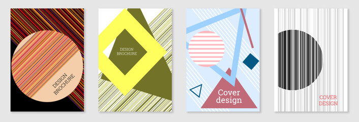 Set of cover design in Memphis style. Geometric design, abstract background. Fashionable bright cover, banner, poster, booklet. Creative colors.