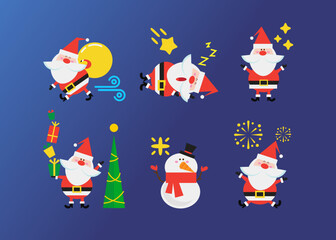 Cute Santa flat illustration set