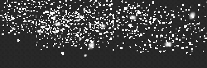 Christmas snow. Heavy snowfall. Falling snowflakes on transparent background. White snowflakes flying in the air. Vector illustration.