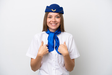 Airplane Lithuanian woman stewardess isolated on white background with surprise facial expression