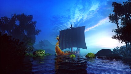 Ship with sails in the bay © MICHAEL KUK