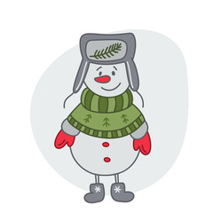 Cute snowman in a hat in doodle. Christmas symbol.