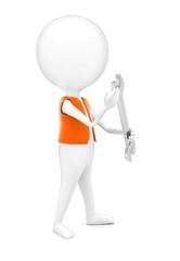 3d man wearing a orange color cloth and holding a wrench in his hands concept