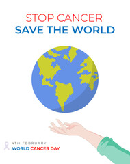 Stop cancer 4th february day design world cancer day illustration save the world campaign on white color background.