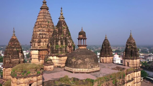 An Aerial Shot of Chaturbhuj Temple at Orchha, Madhya Pradesh, India