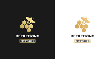 Beekeeping Logo or Elegant Bee Farm Logo Isolated on White and Black Background. For logo needs related to honey products. Beekeeping elegant logo, suitable for beekeeping logo.