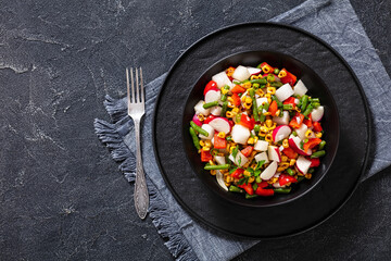 corn, radish, jicama, pepper, green bean salad