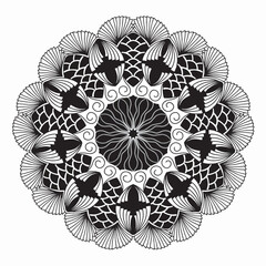 Mandala art pattern, simple basic line art for coloring mandala pages on white background. or used to decorate cards, and fabric patterns.