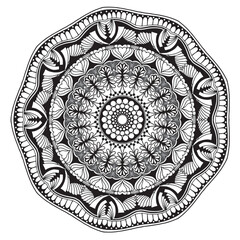 Mandala art pattern, simple basic line art for coloring mandala pages on white background. or used to decorate cards, and fabric patterns.