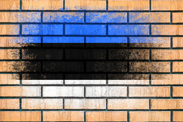 Flag of Estonia. Flag painted on a brick wall. Brick background. Copy space. Textured background