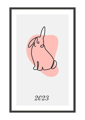 Year of the Rabbit 2023. Rabbit one line continuous drawing. Hare continuous one line illustration. Chinese Lunar Year 2023. Vector illustration
