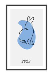 Year of the Rabbit 2023. Rabbit one line continuous drawing. Hare continuous one line illustration. Chinese Lunar Year 2023. Vector illustration