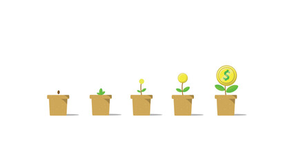 Financial growth.pots of money.money tree growth.coin. money seed
